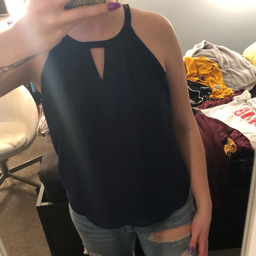 Navy Blue Triangle Keyhole Top
